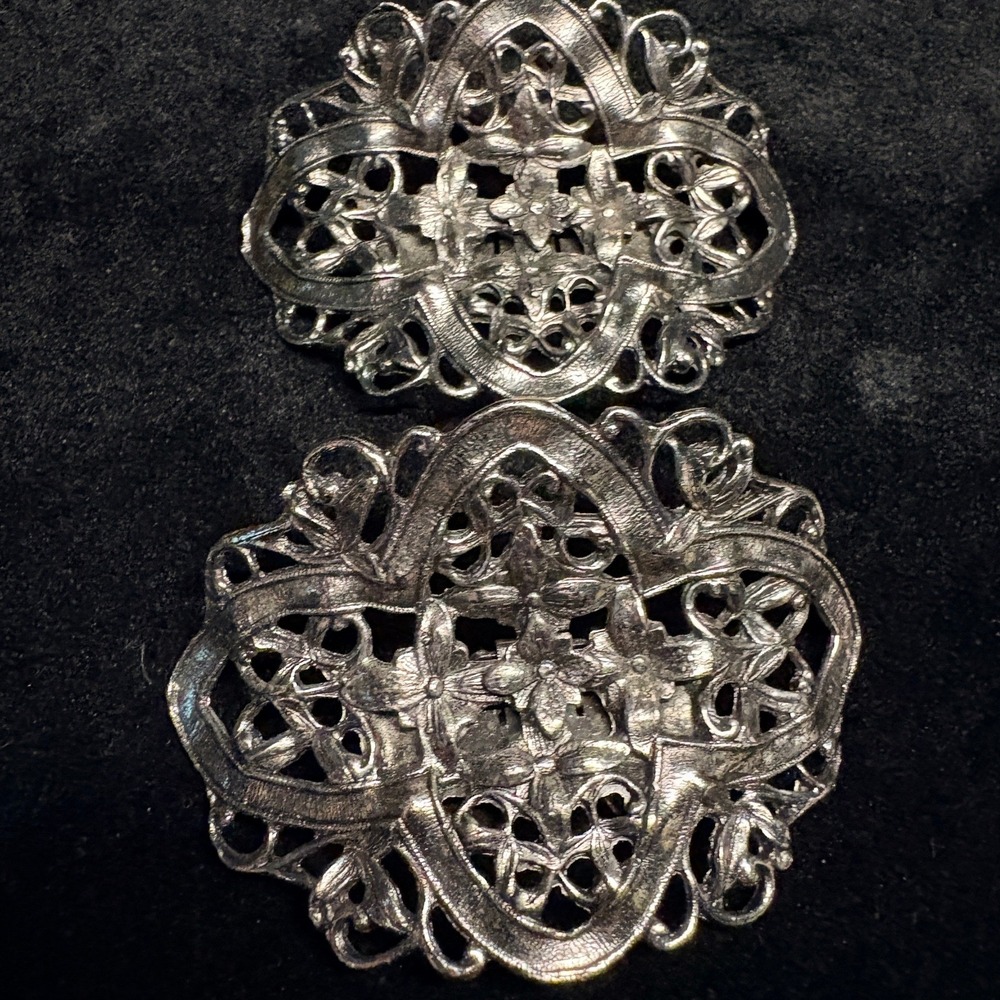 Vintage Musi Silver Tone Floral Openwork Shoe Clips Pair Mid Century Modern